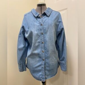 Zara Denim Collared long sleeve Button Down 2 Way Women’s Shirt size small